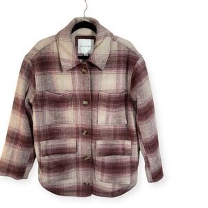 Excellent American Eagle Plaid Shacket – M – Maroon – Sherpa Lined